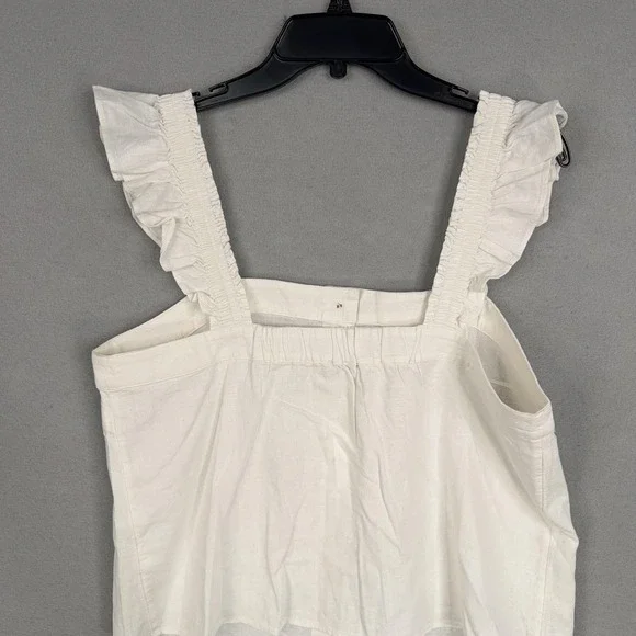 J Crew Shirt Womens Large White Linen Blend Ruffle Strap Button Front Tank - Picture 8 of 13
